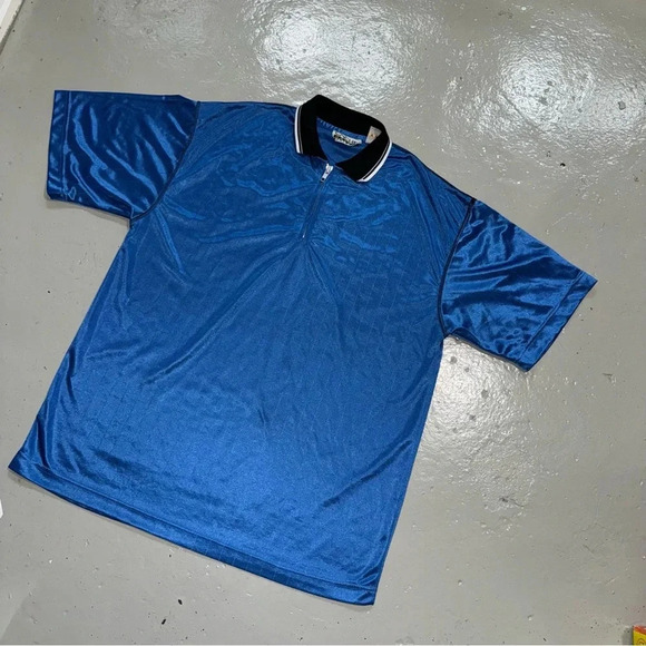 Men’s Vintage 80’s Cache Creek Athletic Brand Blue Jersey Zipper Polo Size: L - Picture 4 of 14